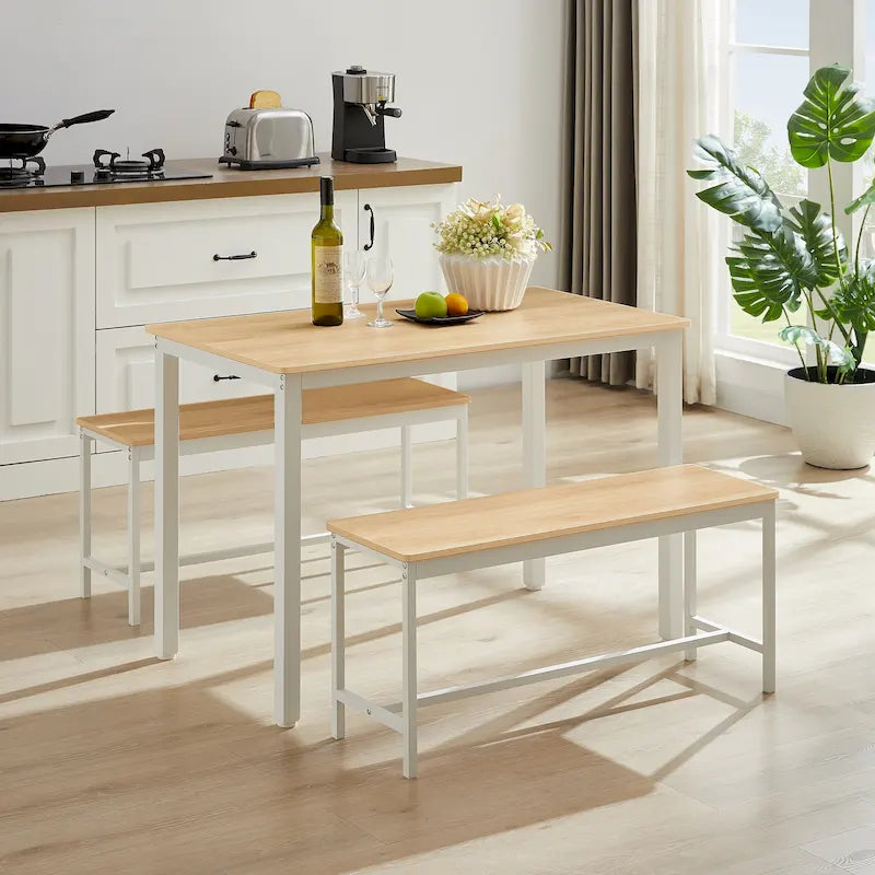 Ensemble Table à Manger Rectangulaire Industrielle avec 2 Bancs, Coin Repas, Ensemble Table de Cuisine, Pieds en Métal