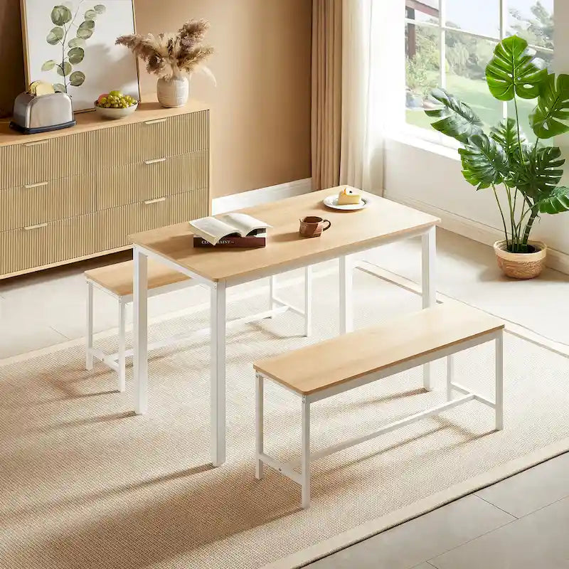 Ensemble Table à Manger Rectangulaire Industrielle avec 2 Bancs, Coin Repas, Ensemble Table de Cuisine, Pieds en Métal
