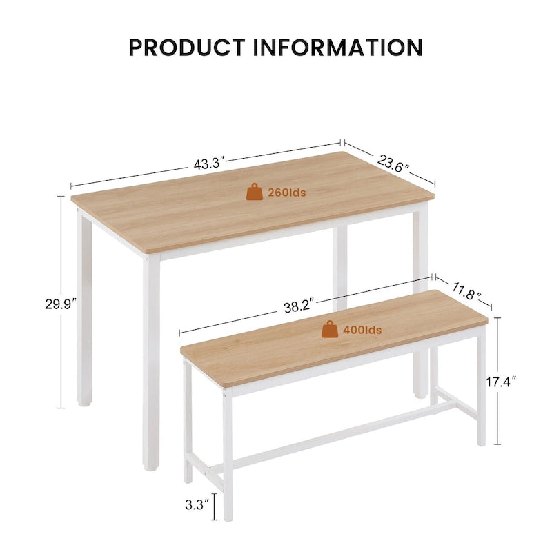 Ensemble Table à Manger Rectangulaire Industrielle avec 2 Bancs, Coin Repas, Ensemble Table de Cuisine, Pieds en Métal