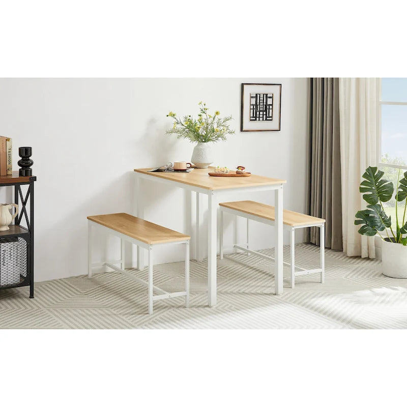 Ensemble Table à Manger Rectangulaire Industrielle avec 2 Bancs, Coin Repas, Ensemble Table de Cuisine, Pieds en Métal