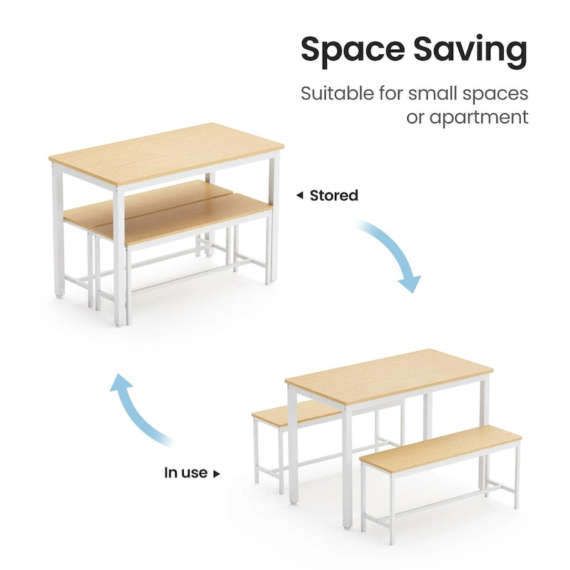 Ensemble Table à Manger Rectangulaire Industrielle avec 2 Bancs, Coin Repas, Ensemble Table de Cuisine, Pieds en Métal