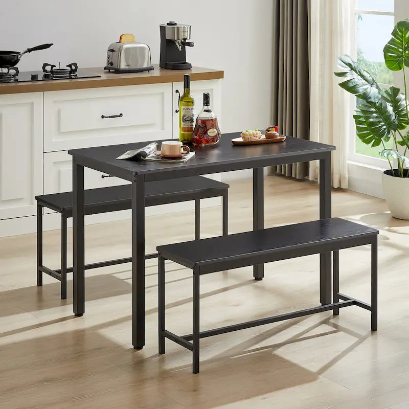 Ensemble Table à Manger Rectangulaire Industrielle avec 2 Bancs, Coin Repas, Ensemble Table de Cuisine, Pieds en Métal