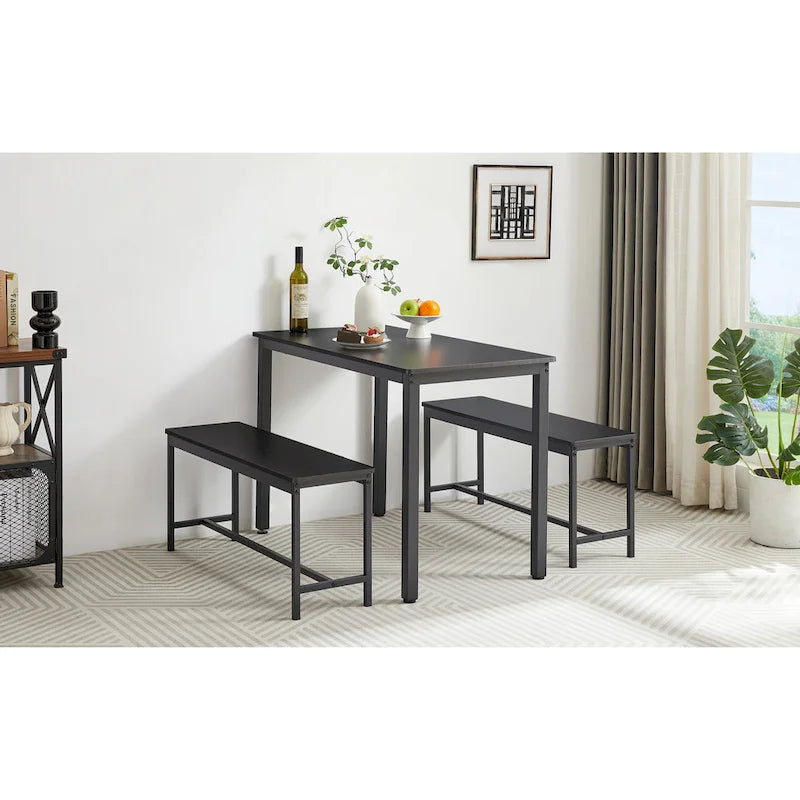 Ensemble Table à Manger Rectangulaire Industrielle avec 2 Bancs, Coin Repas, Ensemble Table de Cuisine, Pieds en Métal
