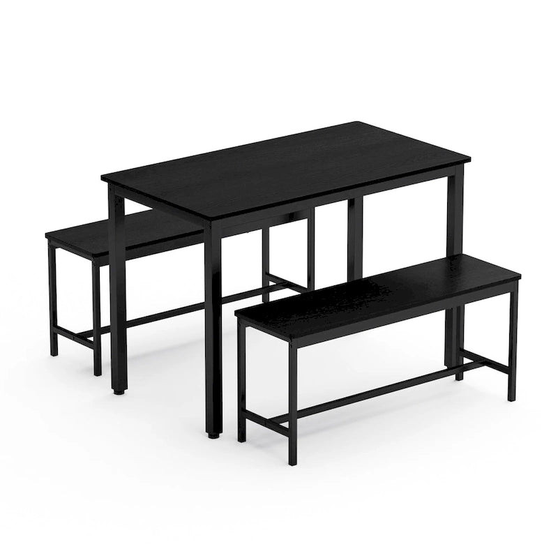Ensemble Table à Manger Rectangulaire Industrielle avec 2 Bancs, Coin Repas, Ensemble Table de Cuisine, Pieds en Métal
