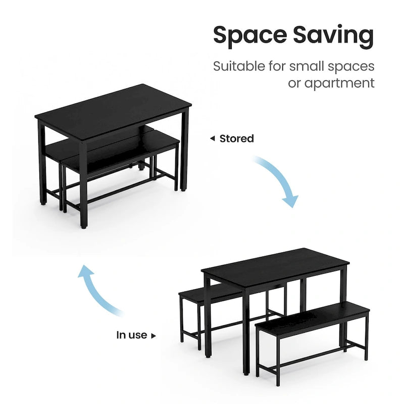 Ensemble Table à Manger Rectangulaire Industrielle avec 2 Bancs, Coin Repas, Ensemble Table de Cuisine, Pieds en Métal
