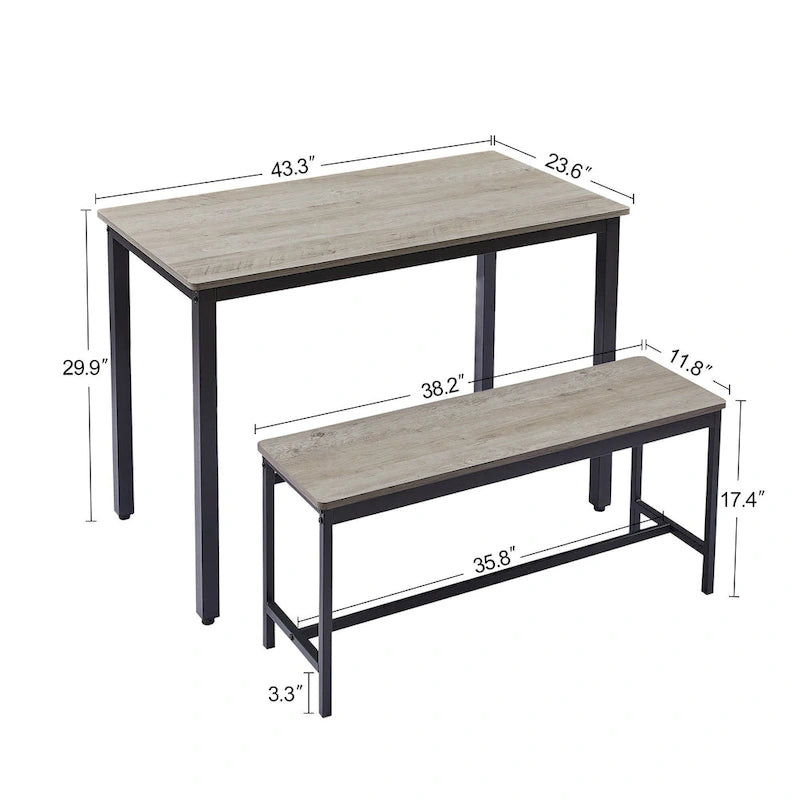 Ensemble Table à Manger Rectangulaire Industrielle avec 2 Bancs, Coin Repas, Ensemble Table de Cuisine, Pieds en Métal