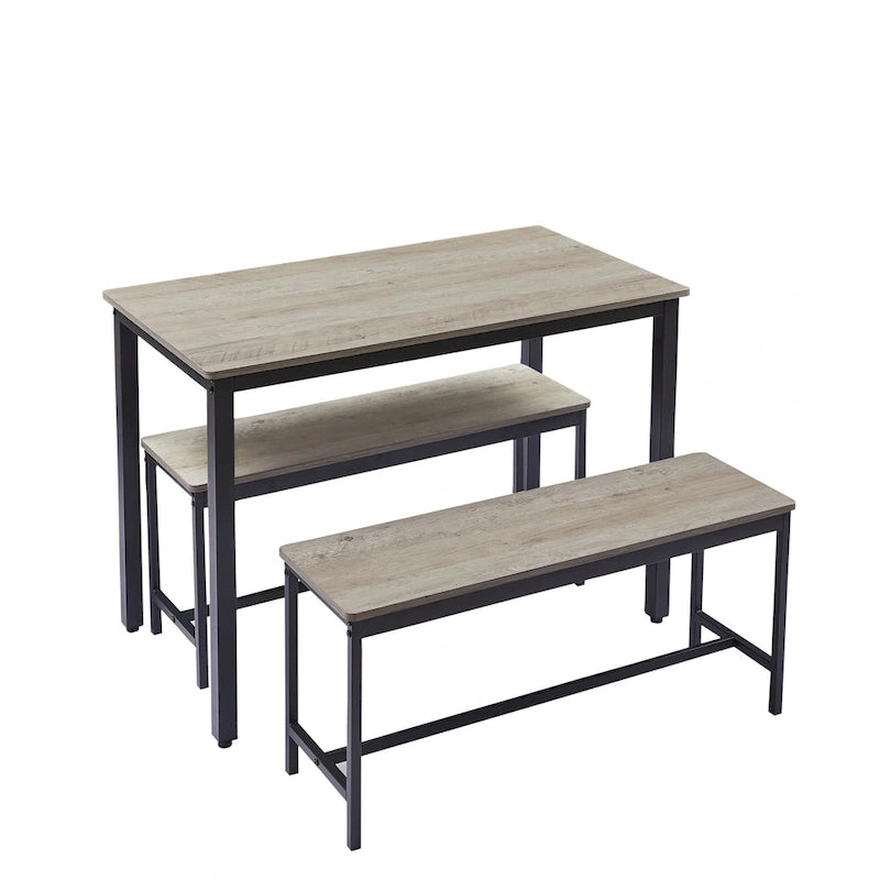 Ensemble Table à Manger Rectangulaire Industrielle avec 2 Bancs, Coin Repas, Ensemble Table de Cuisine, Pieds en Métal