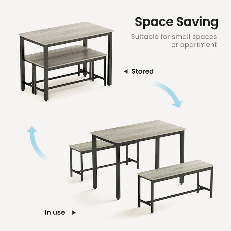 Ensemble Table à Manger Rectangulaire Industrielle avec 2 Bancs, Coin Repas, Ensemble Table de Cuisine, Pieds en Métal