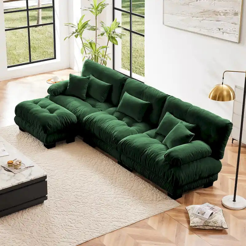 Canapé sectionnel d'intérieur en L Cloud avec pouf