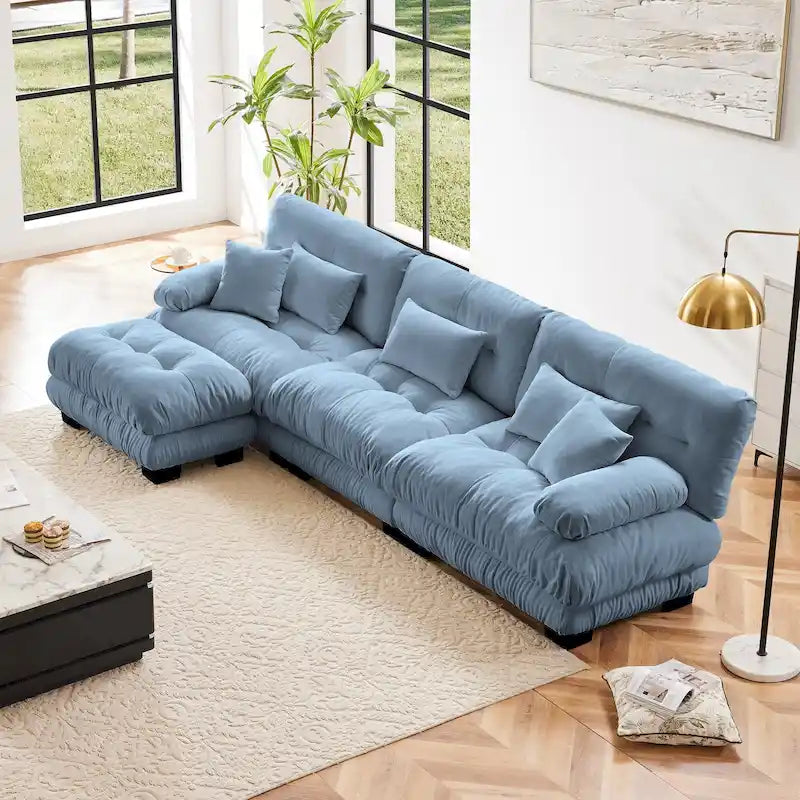 Canapé sectionnel d'intérieur en L Cloud avec pouf