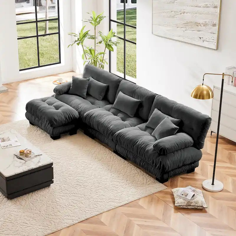 Canapé sectionnel d'intérieur en L Cloud avec pouf