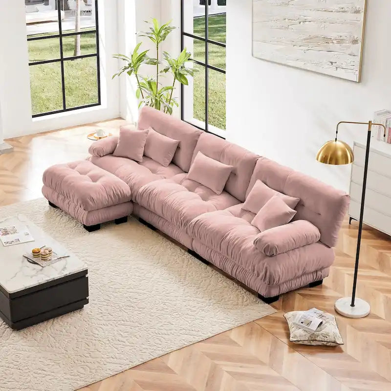 Canapé sectionnel d'intérieur en L Cloud avec pouf