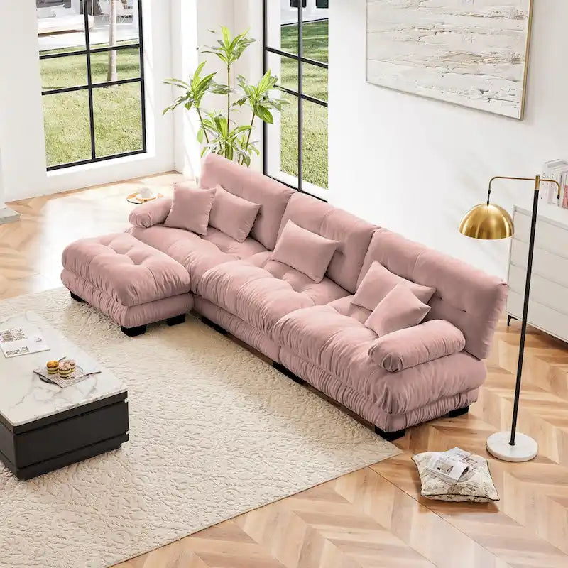 Canapé sectionnel d'intérieur en L Cloud avec pouf