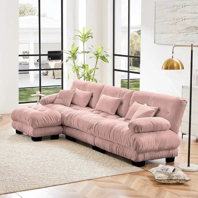 Canapé sectionnel d'intérieur en L Cloud avec pouf