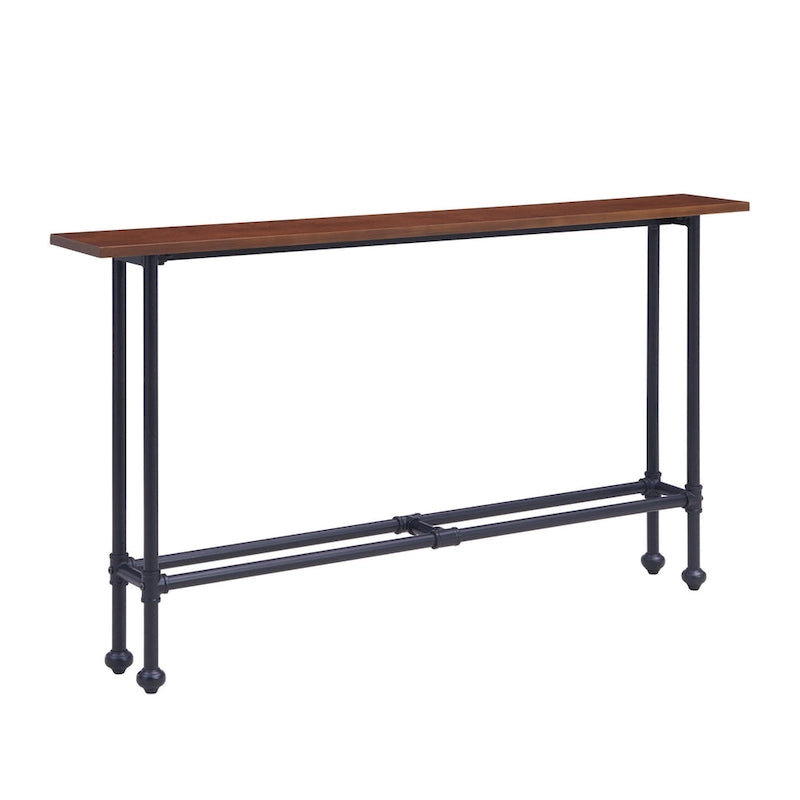 Console rectangulaire en bois Espresso avec piètement en métal noir - 56 L x 8 P x 30 H