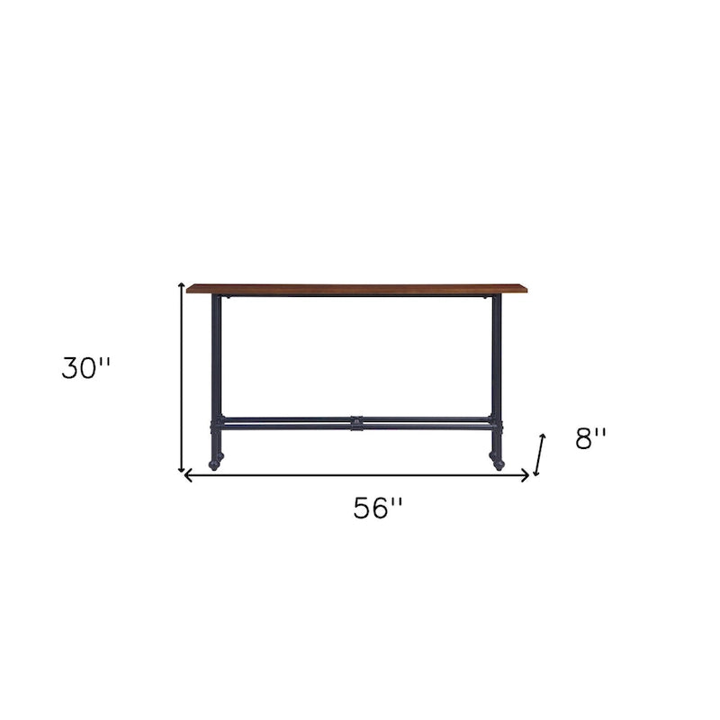 Console rectangulaire en bois Espresso avec piètement en métal noir - 56 L x 8 P x 30 H