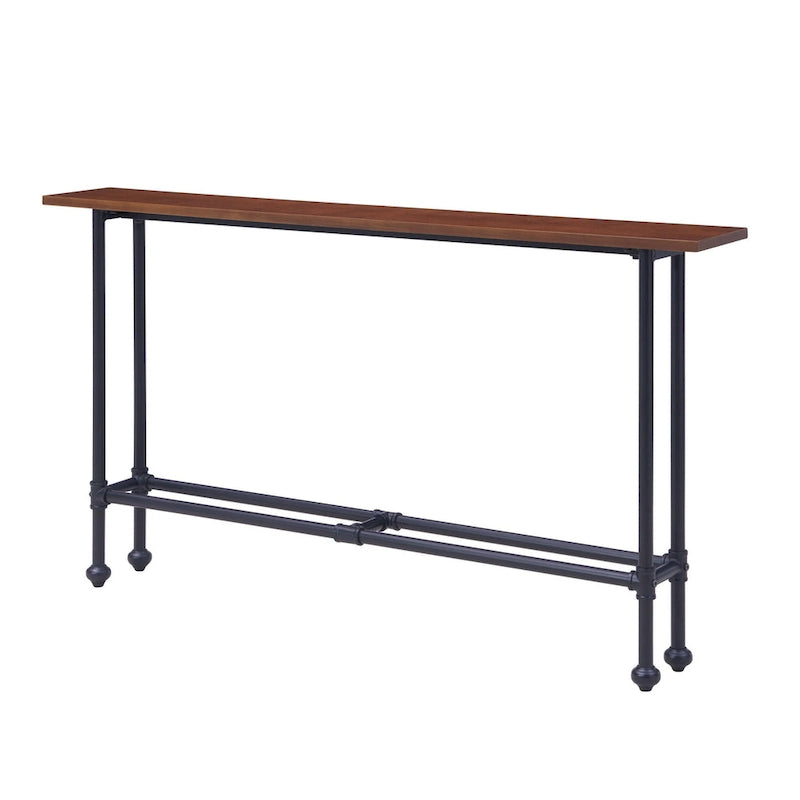 Console rectangulaire en bois Espresso avec piètement en métal noir - 56 L x 8 P x 30 H