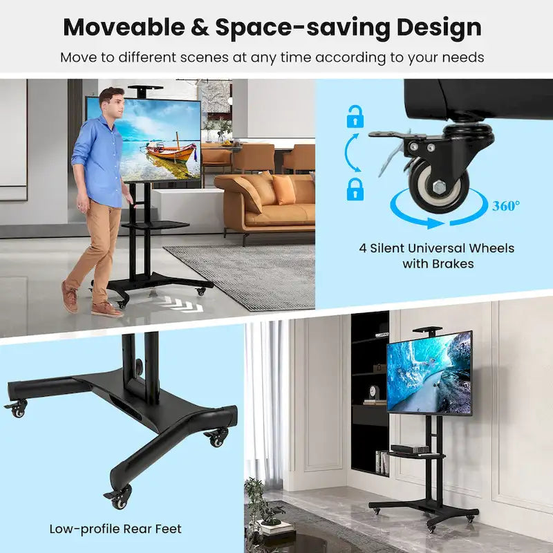 Support TV mobile Gymax pour téléviseurs à écran plat LCD LED de 32 à 82 pouces, jusqu'à 60 kg