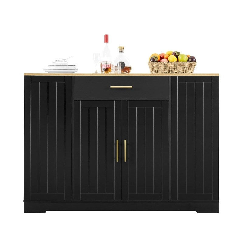 Îlot de cuisine de 135 cm avec tiroirs et poubelle intégrée. Design moderne de style ferme pour la cuisine et la salle à manger.