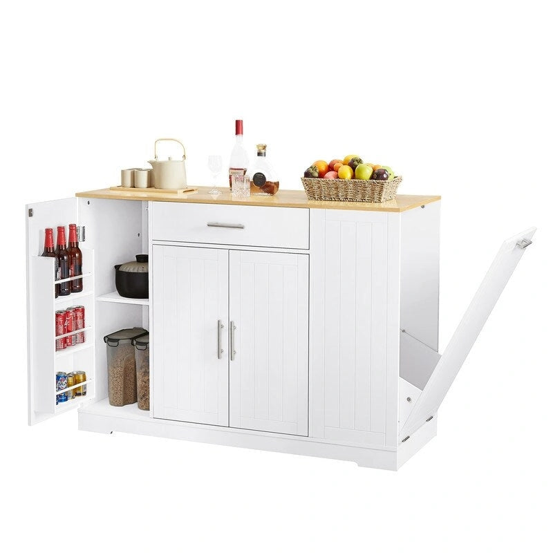 Îlot de cuisine de 135 cm avec tiroirs et poubelle intégrée. Design moderne de style ferme pour la cuisine et la salle à manger.