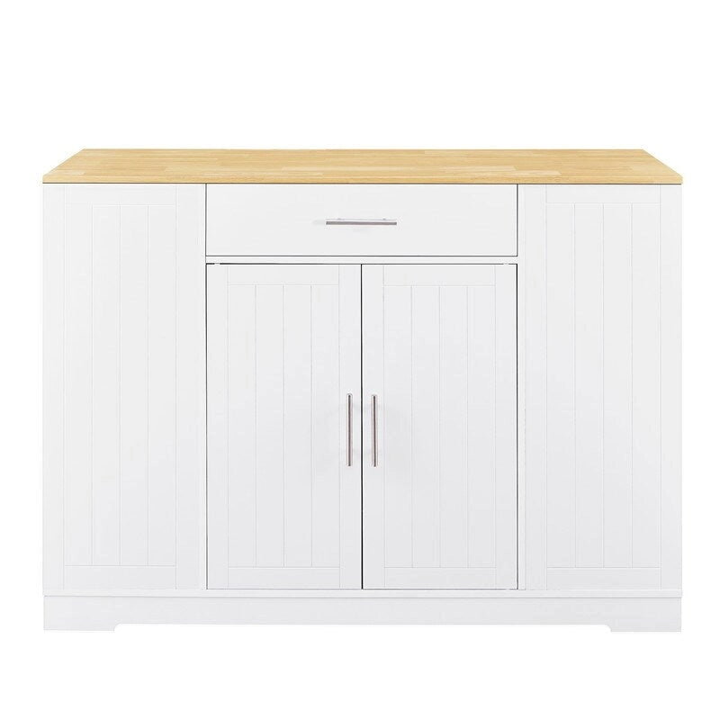 Îlot de cuisine de 135 cm avec tiroirs et poubelle intégrée. Design moderne de style ferme pour la cuisine et la salle à manger.