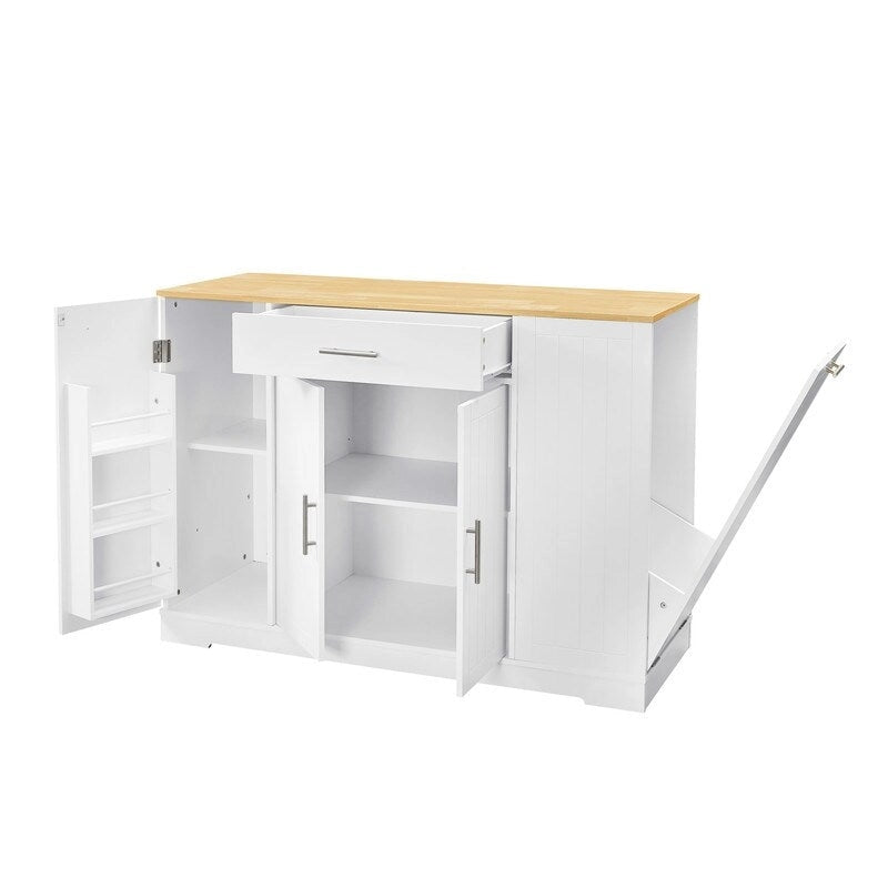 Îlot de cuisine de 135 cm avec tiroirs et poubelle intégrée. Design moderne de style ferme pour la cuisine et la salle à manger.