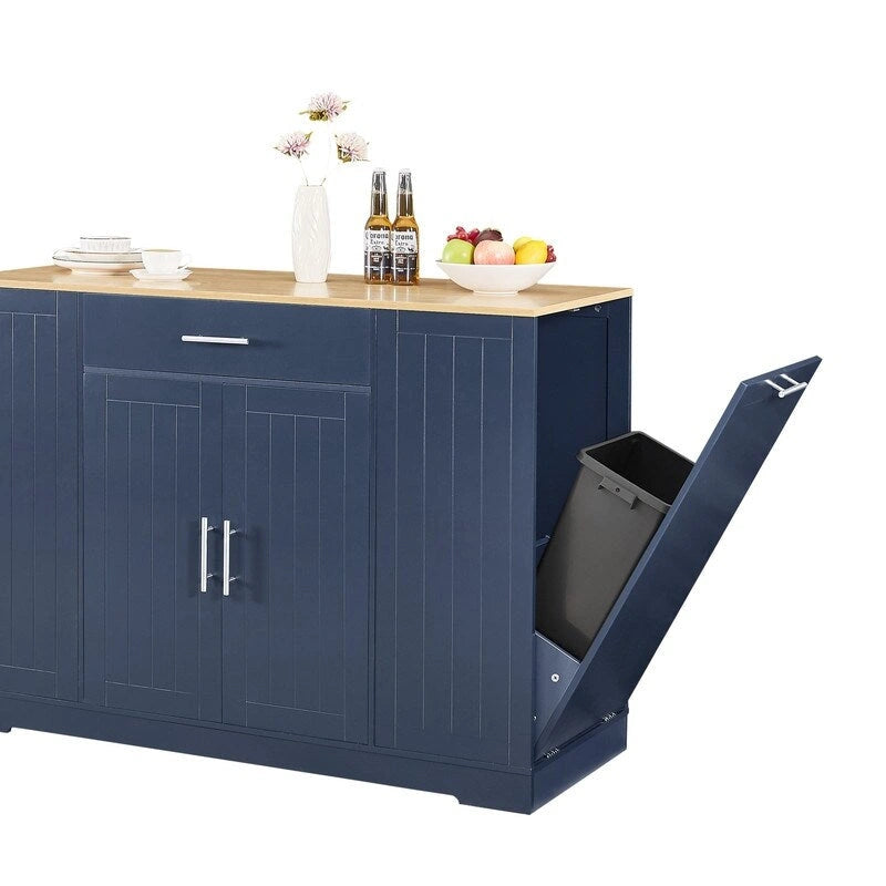 Îlot de cuisine de 135 cm avec tiroirs et poubelle intégrée. Design moderne de style ferme pour la cuisine et la salle à manger.