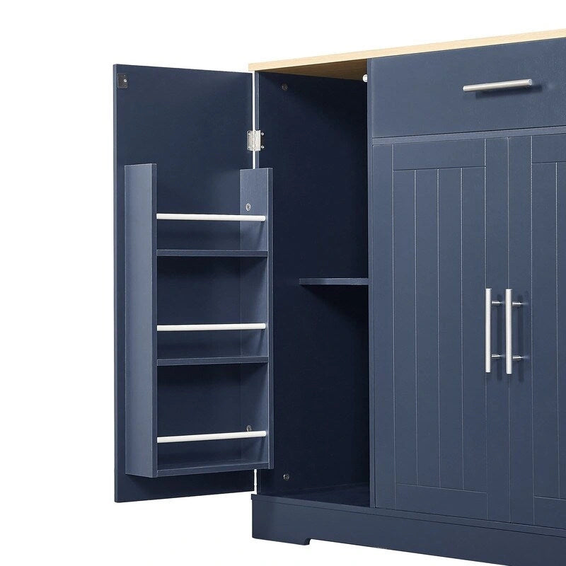 Îlot de cuisine de 135 cm avec tiroirs et poubelle intégrée. Design moderne de style ferme pour la cuisine et la salle à manger.
