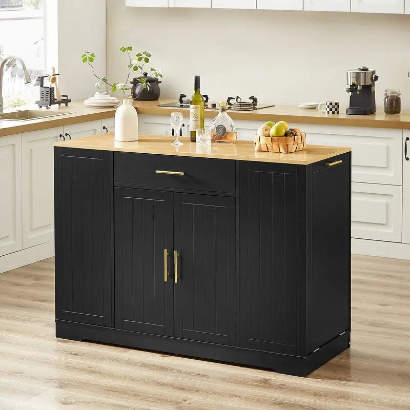 Îlot de cuisine de 135 cm avec tiroirs et poubelle intégrée. Design moderne de style ferme pour la cuisine et la salle à manger.