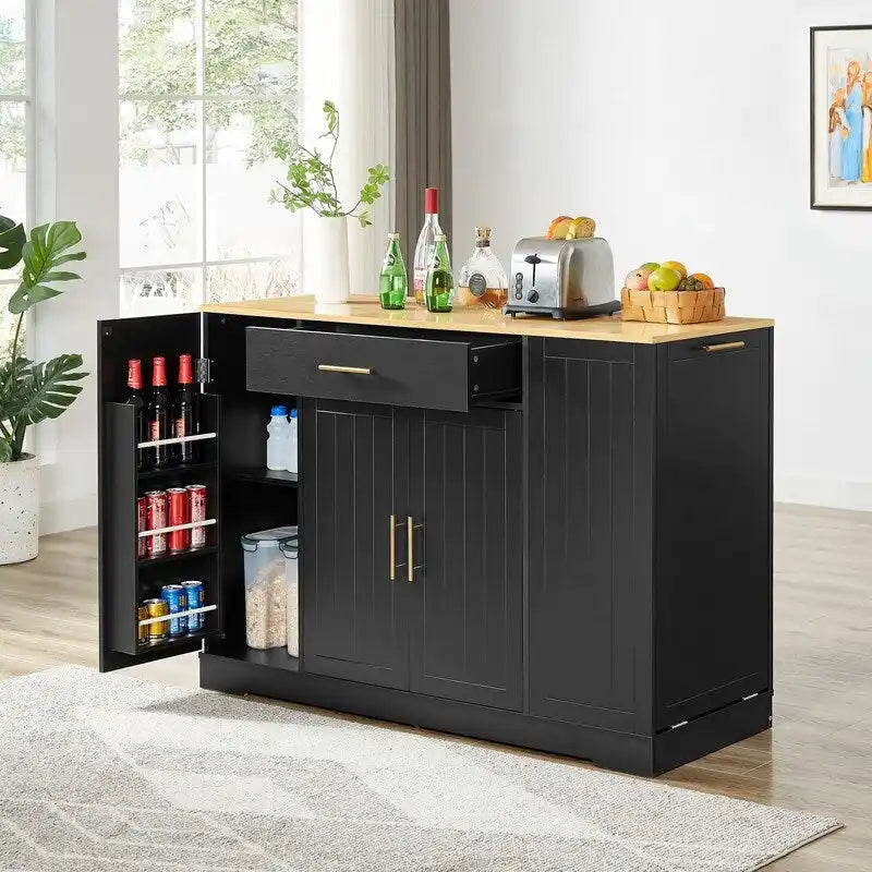 Îlot de cuisine de 135 cm avec tiroirs et poubelle intégrée. Design moderne de style ferme pour la cuisine et la salle à manger.