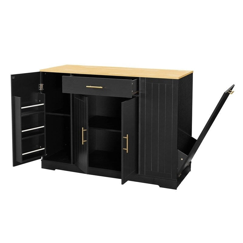 Îlot de cuisine de 135 cm avec tiroirs et poubelle intégrée. Design moderne de style ferme pour la cuisine et la salle à manger.