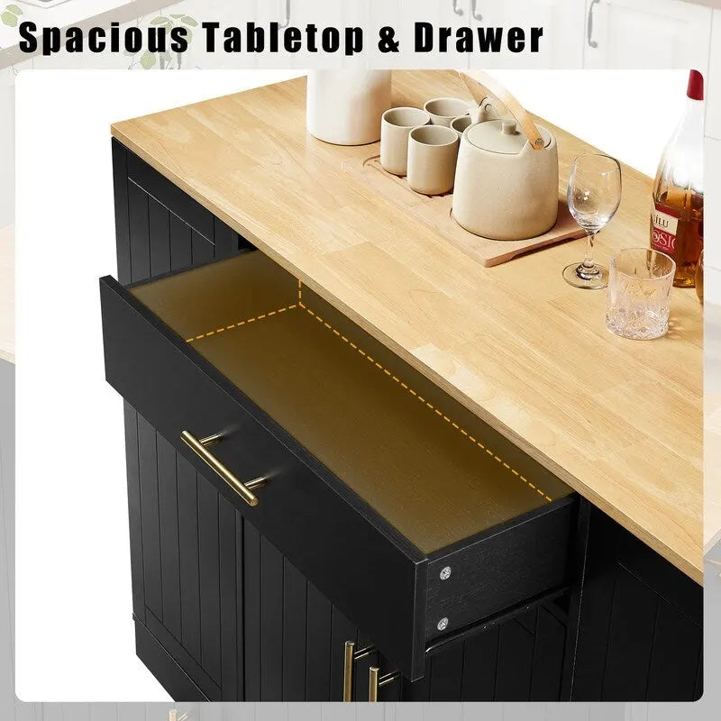 Îlot de cuisine de 135 cm avec tiroirs et poubelle intégrée. Design moderne de style ferme pour la cuisine et la salle à manger.