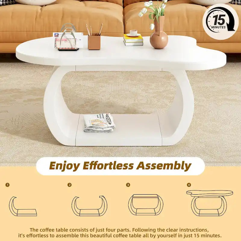 Table basse moderne Cloud avec plateau de 3,8 cm d'épaisseur, table d'appoint irrégulière de style crème avec pieds incurvés, table d'appoint au design unique