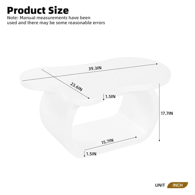 Table basse moderne Cloud avec plateau de 3,8 cm d'épaisseur, table d'appoint irrégulière de style crème avec pieds incurvés, table d'appoint au design unique