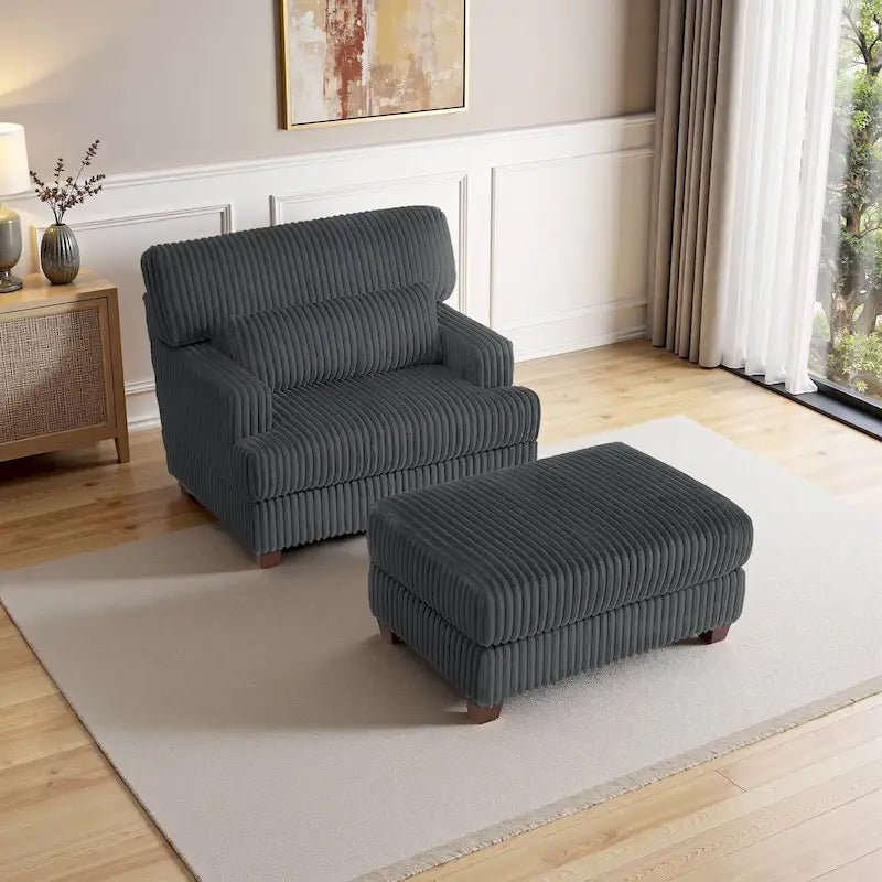 Chaise longue moderne surdimensionnée en velours côtelé avec pouf