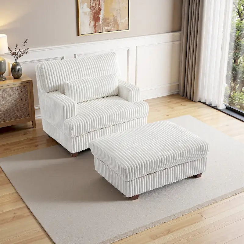 Chaise longue moderne surdimensionnée en velours côtelé avec pouf