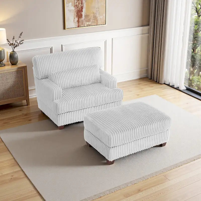 Chaise longue moderne surdimensionnée en velours côtelé avec pouf