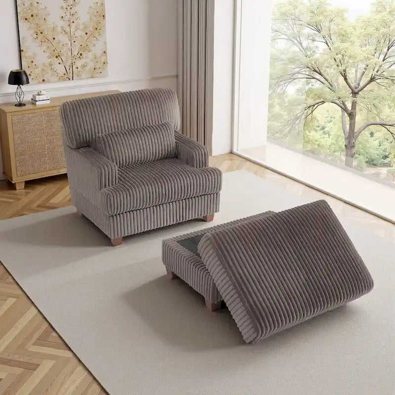 Chaise longue moderne surdimensionnée en velours côtelé avec pouf