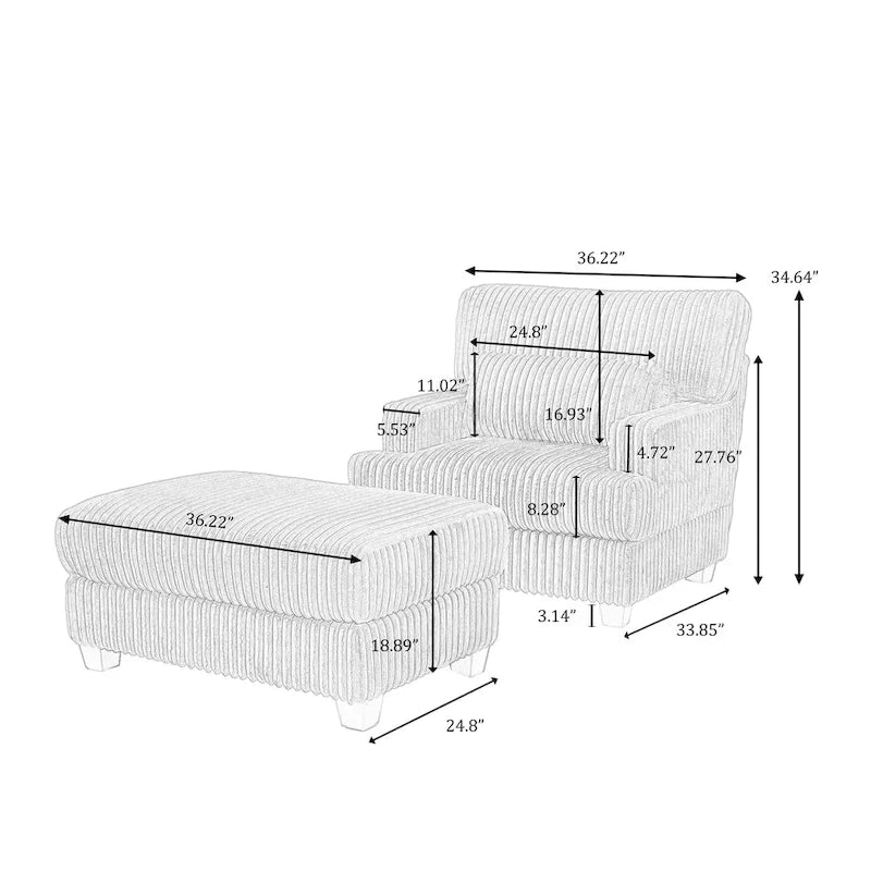 Chaise longue moderne surdimensionnée en velours côtelé avec pouf
