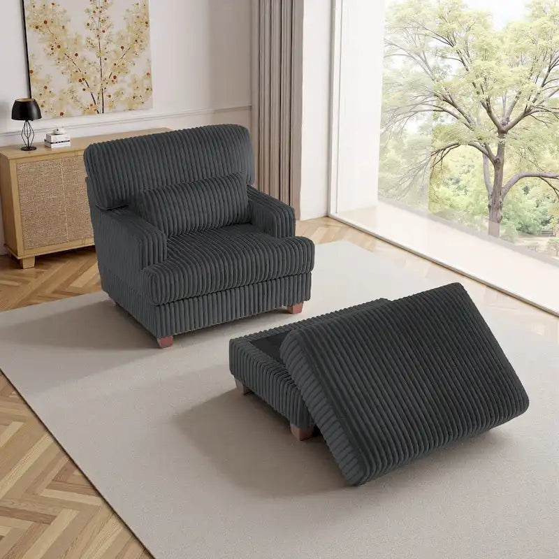 Chaise longue moderne surdimensionnée en velours côtelé avec pouf