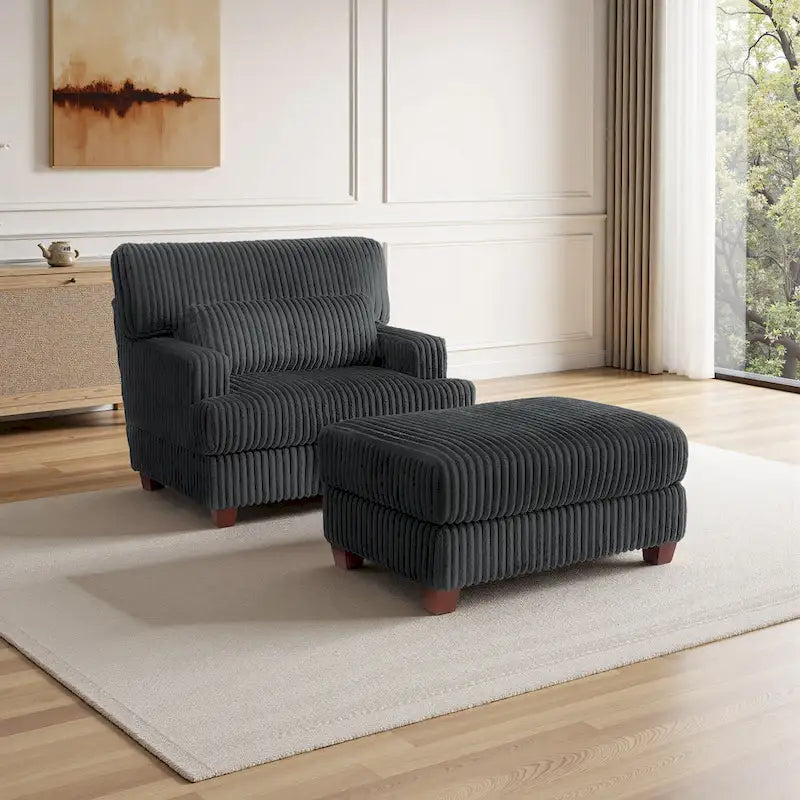 Chaise longue moderne surdimensionnée en velours côtelé avec pouf