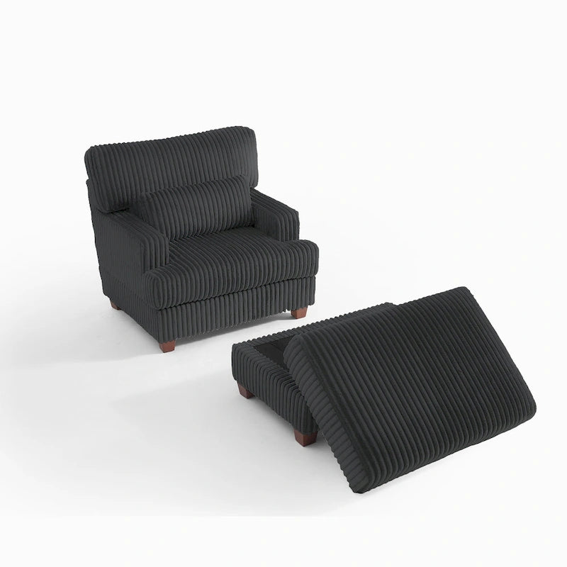 Chaise longue moderne surdimensionnée en velours côtelé avec pouf