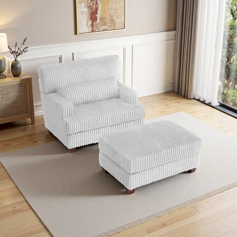 Chaise longue moderne surdimensionnée en velours côtelé avec pouf