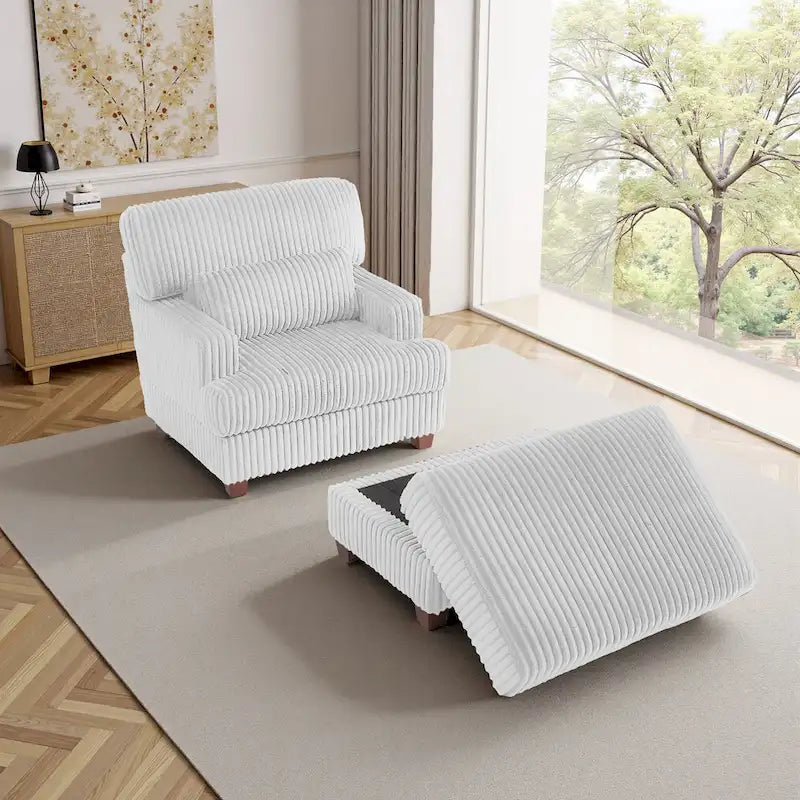 Chaise longue moderne surdimensionnée en velours côtelé avec pouf