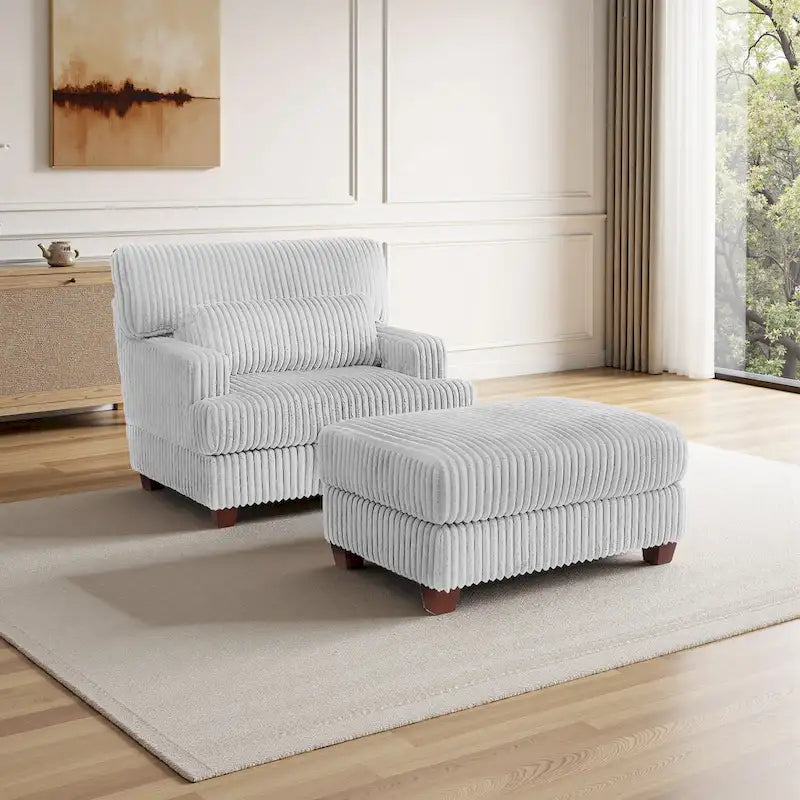 Chaise longue moderne surdimensionnée en velours côtelé avec pouf