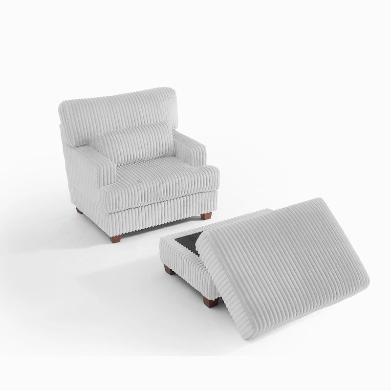 Chaise longue moderne surdimensionnée en velours côtelé avec pouf