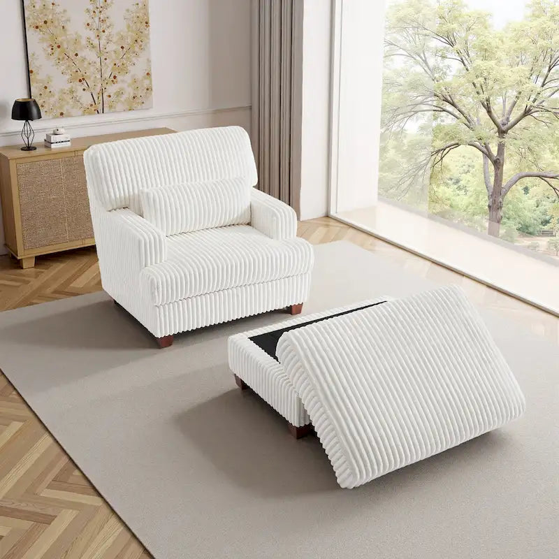 Chaise longue moderne surdimensionnée en velours côtelé avec pouf