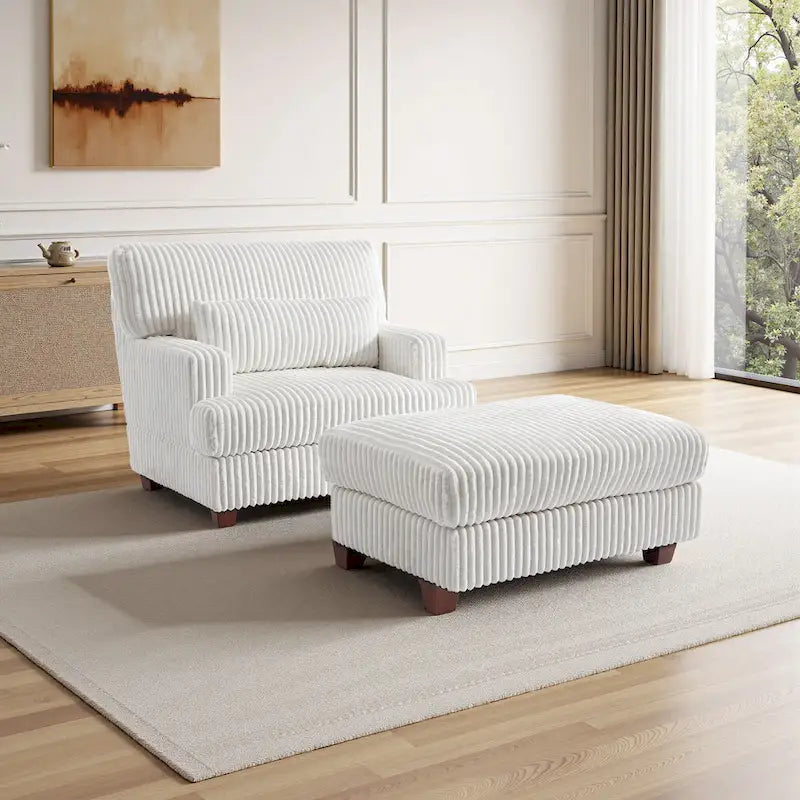 Chaise longue moderne surdimensionnée en velours côtelé avec pouf
