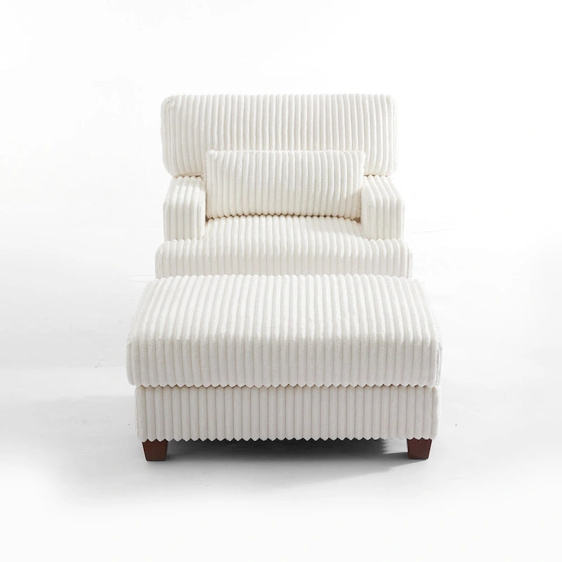 Chaise longue moderne surdimensionnée en velours côtelé avec pouf