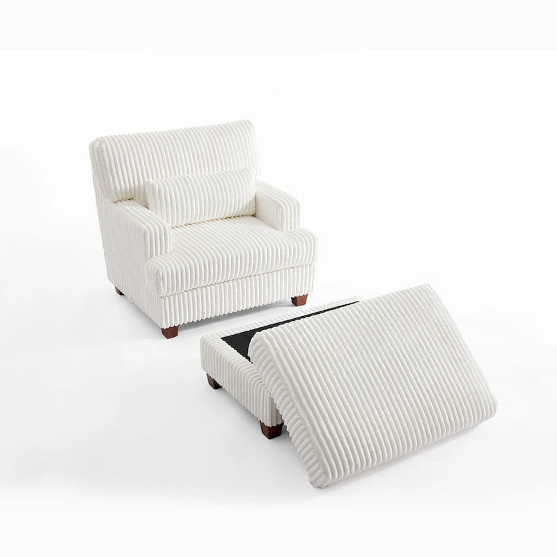 Chaise longue moderne surdimensionnée en velours côtelé avec pouf
